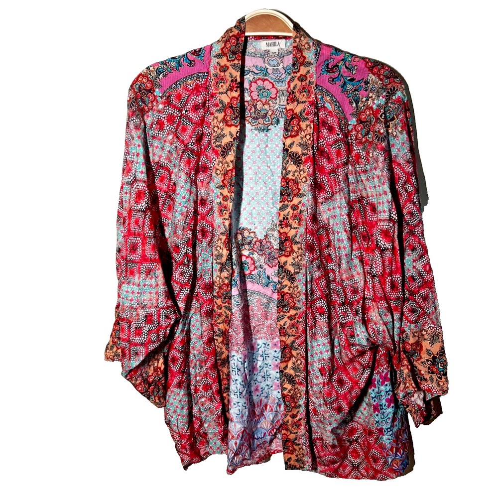 Mahila Anthropologie‎ Flora Print Kimono Cardigan Blouse Open Front Women OS